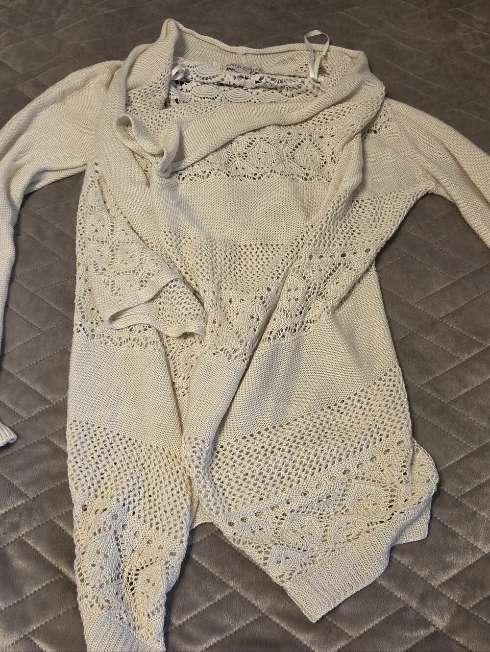 Knox Rose Cream Open-Front Lace Knit Cardigan